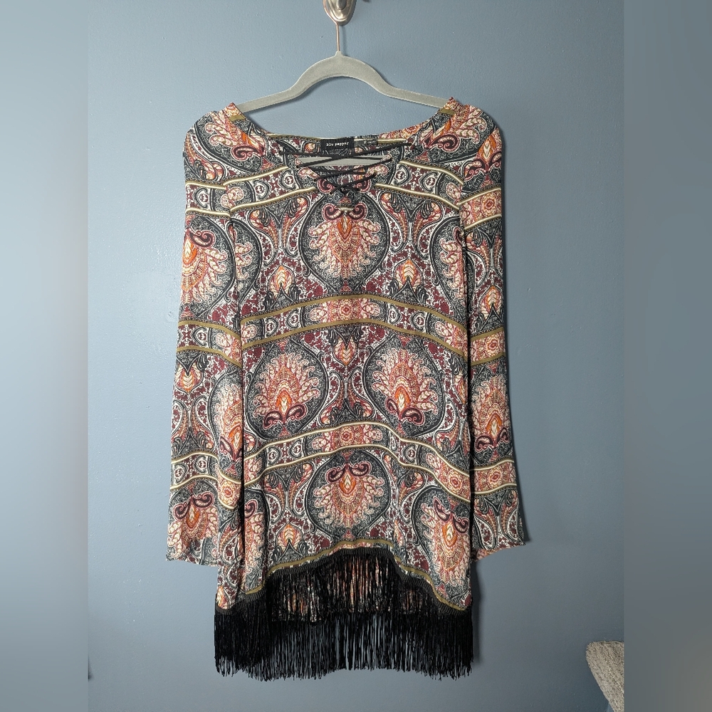 Blu Pepper Multicolor Paisley Blouse with Fringe